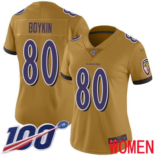 Baltimore Ravens Limited Gold Women Miles Boykin Jersey NFL Football 80 100th Season Inverted Legend